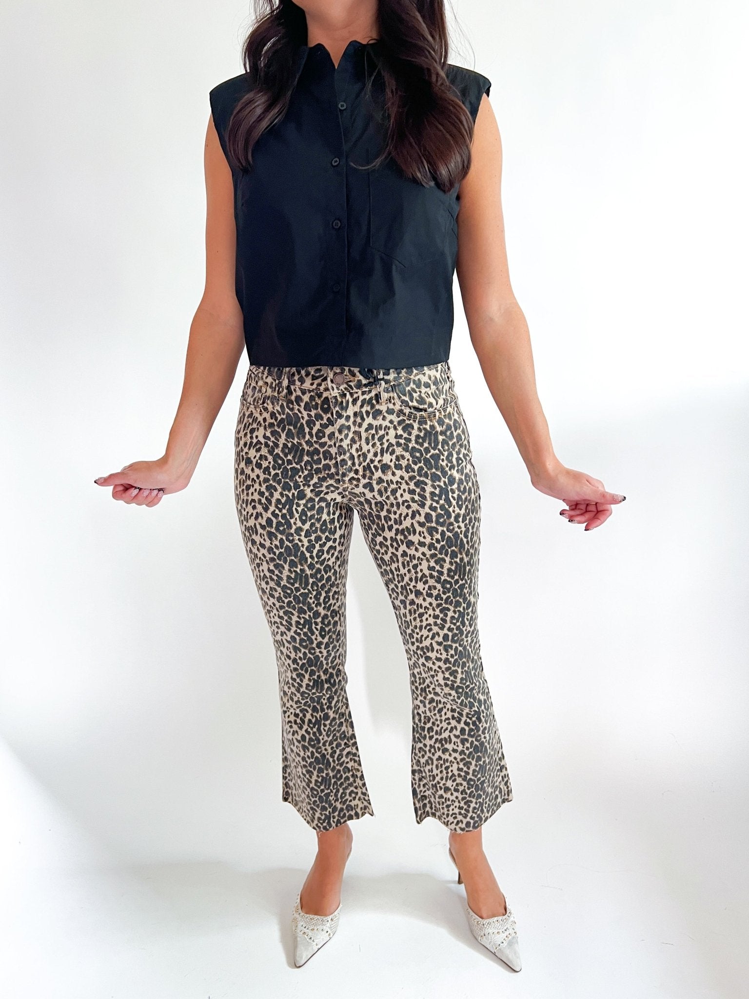 Leopard High Rise Crop Flare Jeans - Swoon Boutique New Orleans