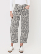 Leopard print barrel jeans with utility pockets