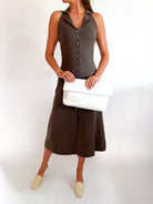 Brown sleeveless halter midi dress