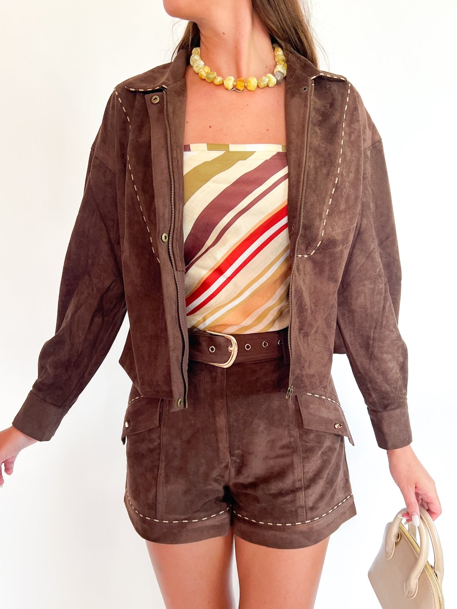Lisette Faux Suede Jacket with Piping - Swoon Boutique New Orleans