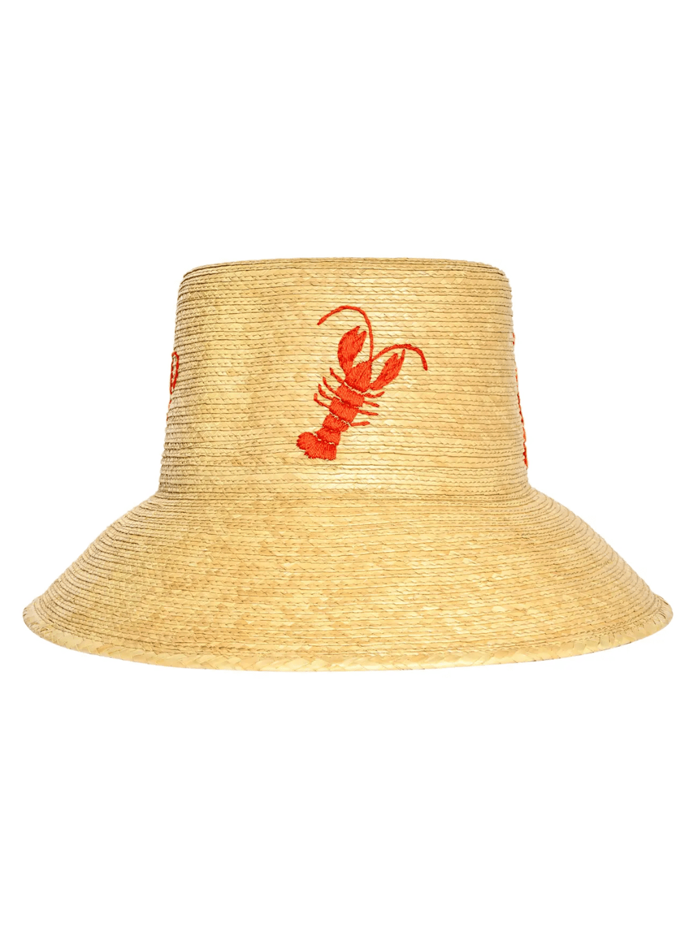Lobster Straw Bucket Hat with woven straw construction and playful lobster emblem