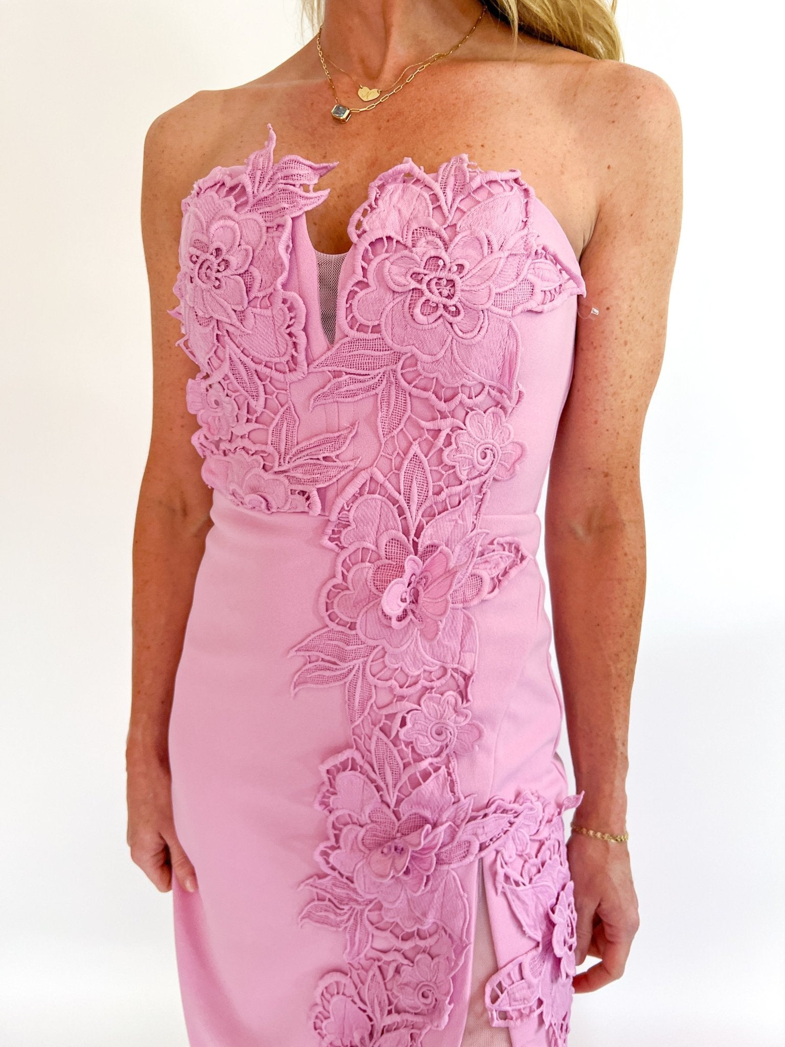 Low V Strapless Maxi Dress with Slit - Swoon Boutique New Orleans