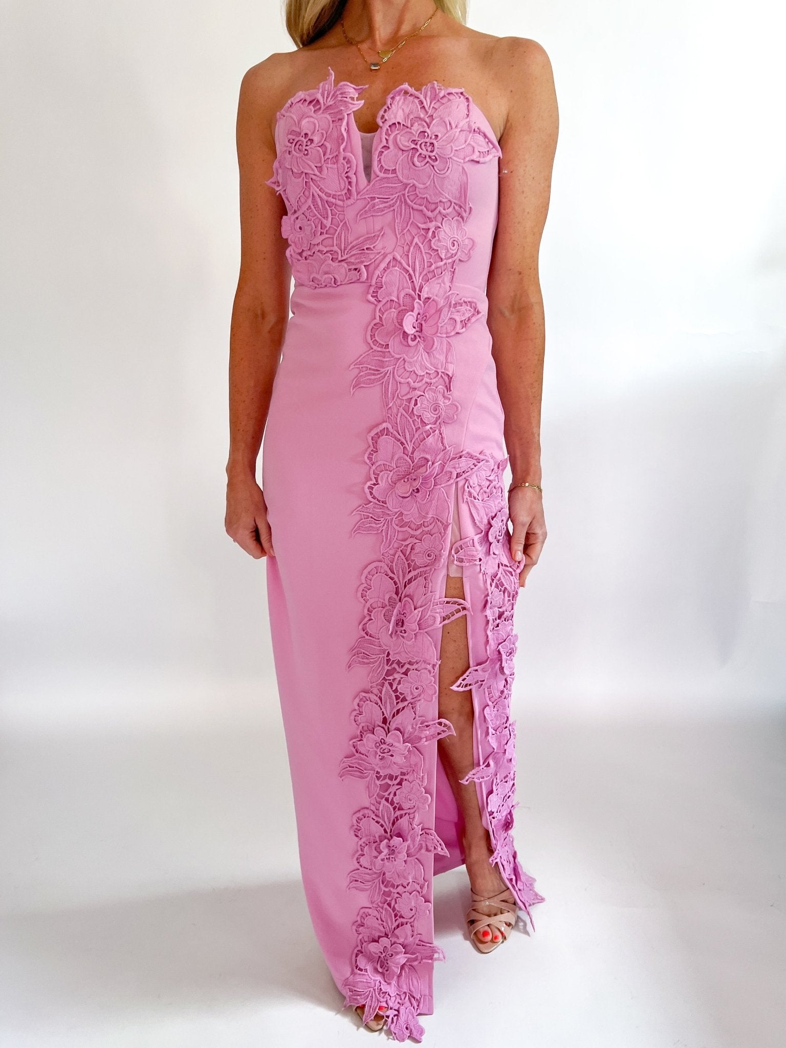 Low V Strapless Maxi Dress with Slit - Swoon Boutique New Orleans