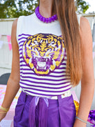 Lsu Sequin Tiger Knit Tank - Swoon Boutique New Orleans
