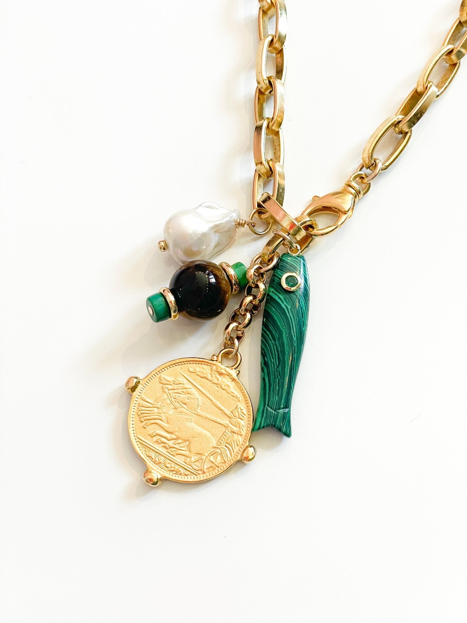 Lucky Fish Malachite Chandelier Necklace - Swoon Boutique New Orleans