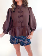 Mandarin Collar Peplum Top - Swoon Boutique New Orleans
