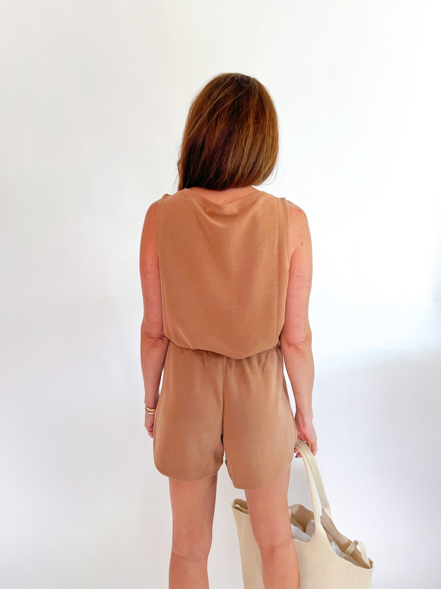 Brown 5-inch loungewear shorts with drawstring waist