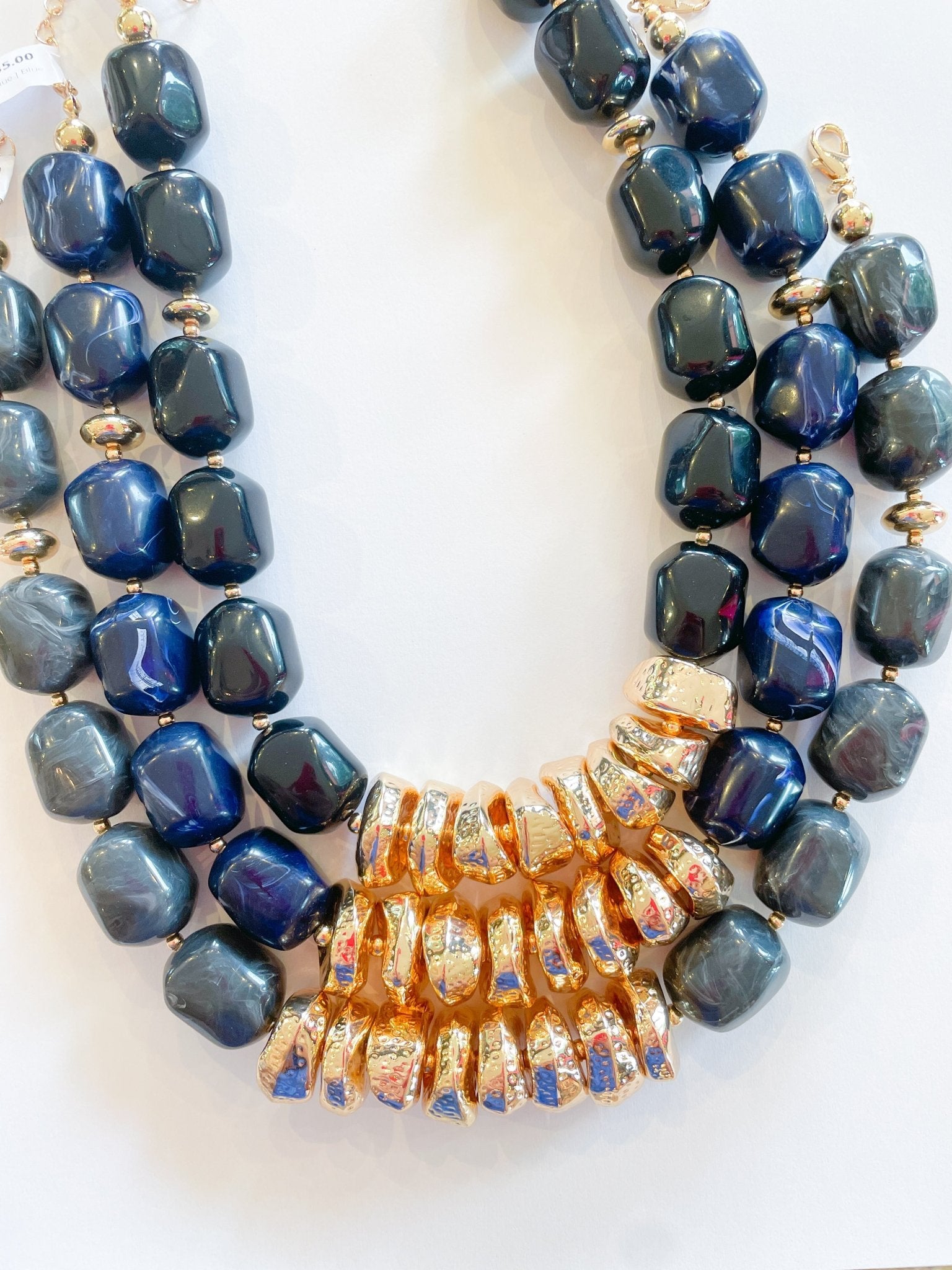 Black marbled beaded statement necklace with gold accents