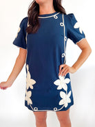 Floral embroidered puff sleeve mini dress