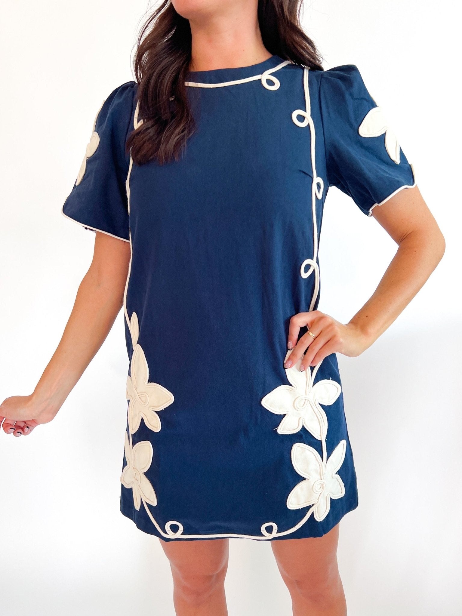 Floral embroidered puff sleeve mini dress