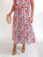 Blue floral midi skirt