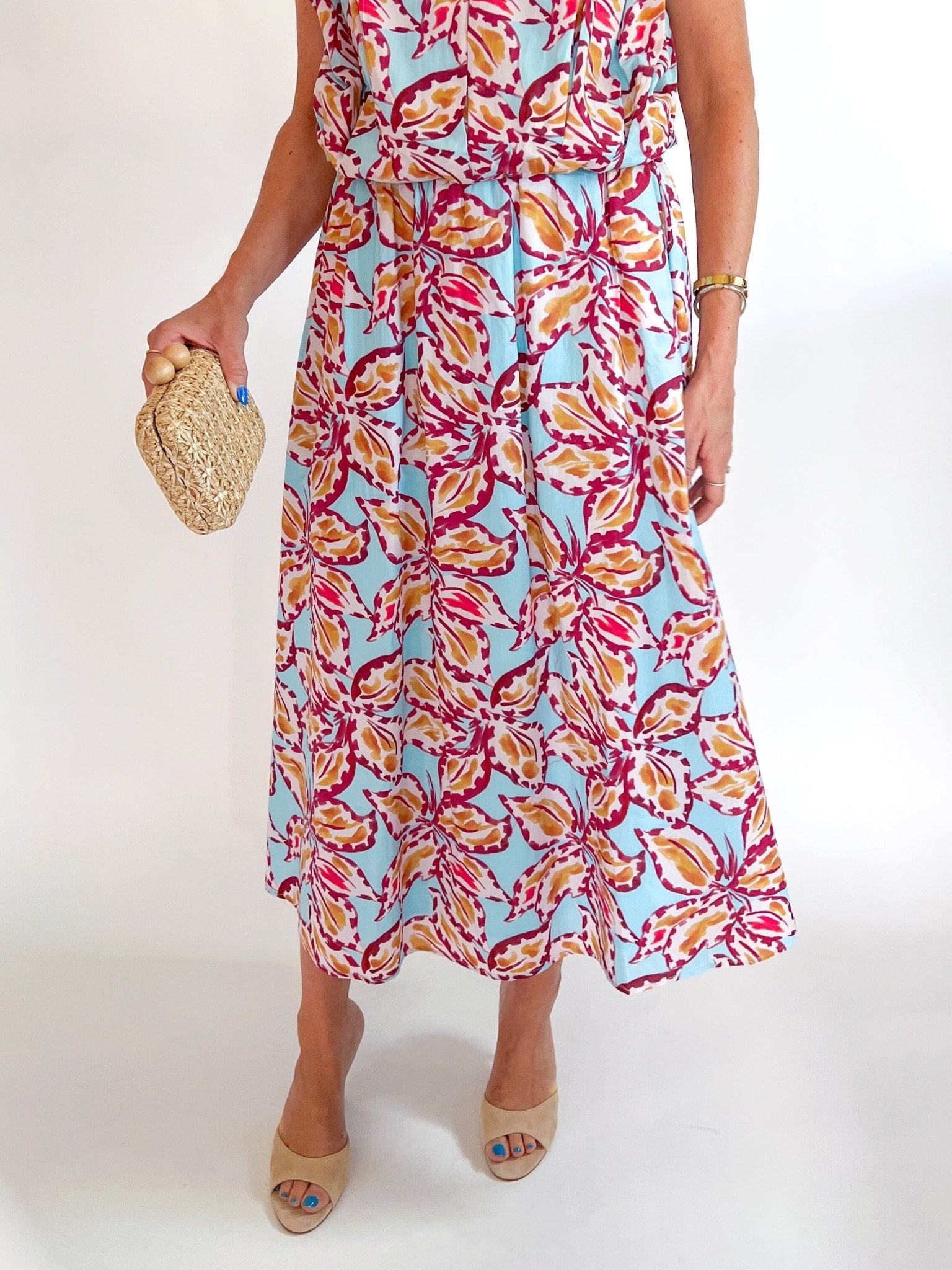 Blue floral midi skirt