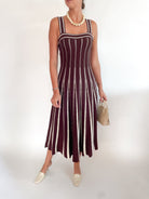 Brown and cream sleeveless midi dress