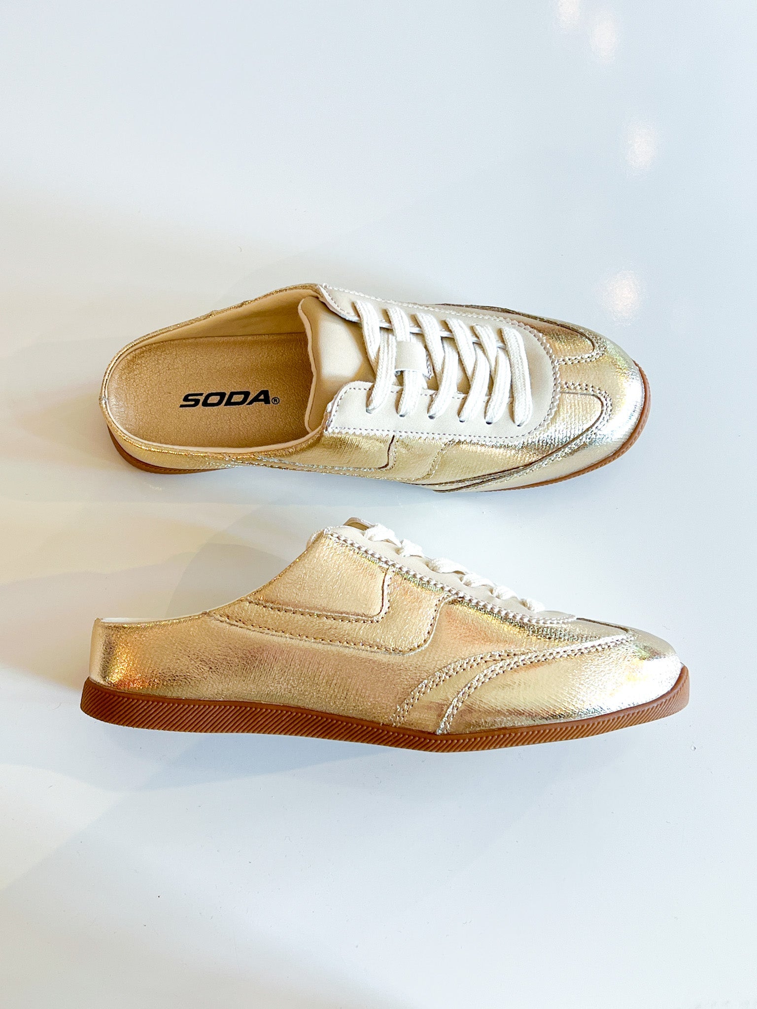 Metallic Gold Lace-Up Slide Sneaker - Swoon Boutique New Orleans