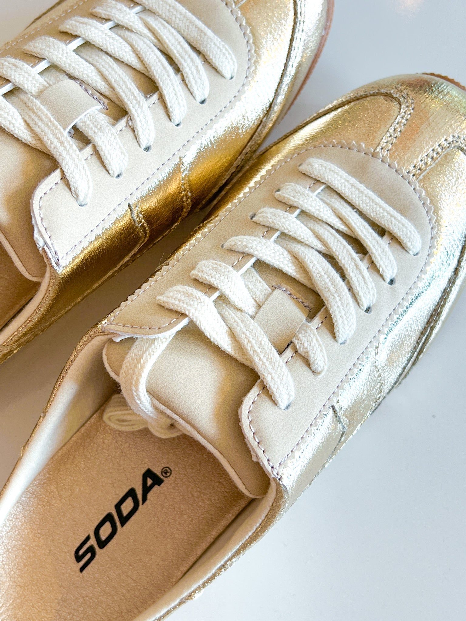 Metallic Gold Lace-Up Slide Sneaker - Swoon Boutique New Orleans