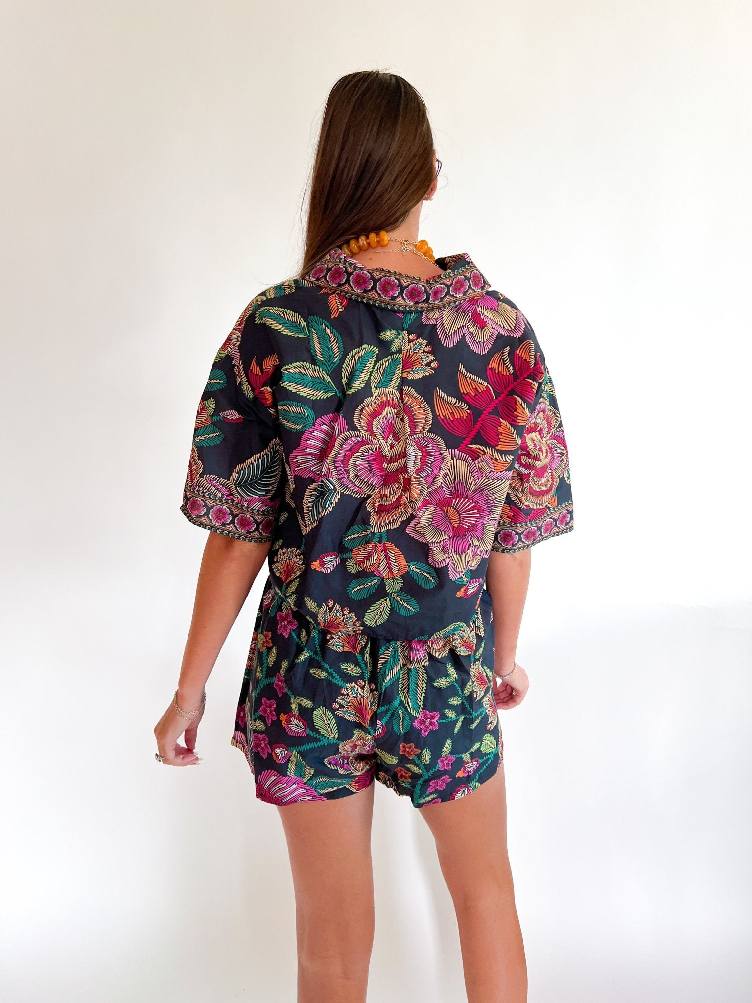 Midnight Bloom Collared Top - Swoon Boutique New Orleans