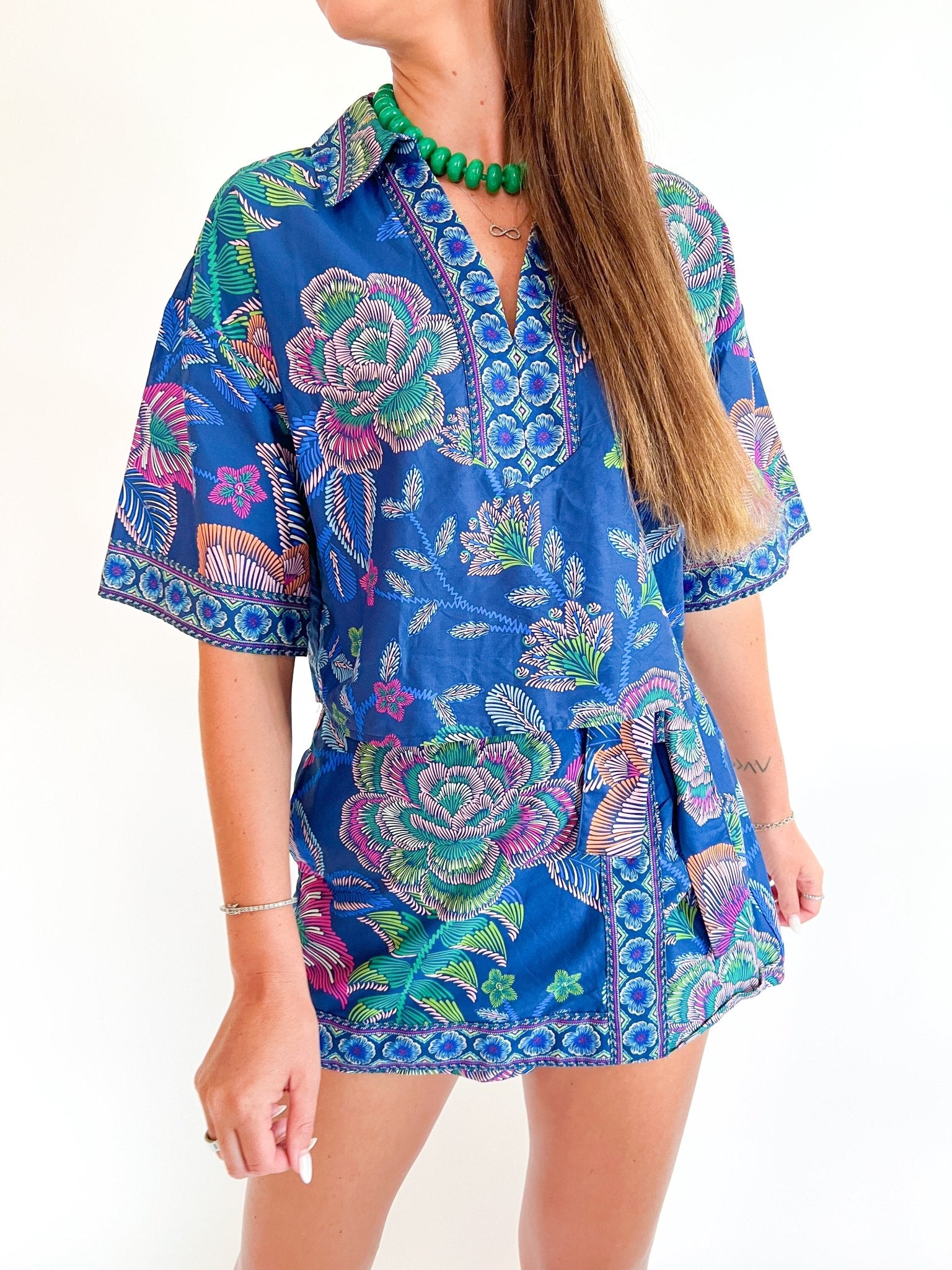 Midnight Bloom Collared Top - Swoon Boutique New Orleans