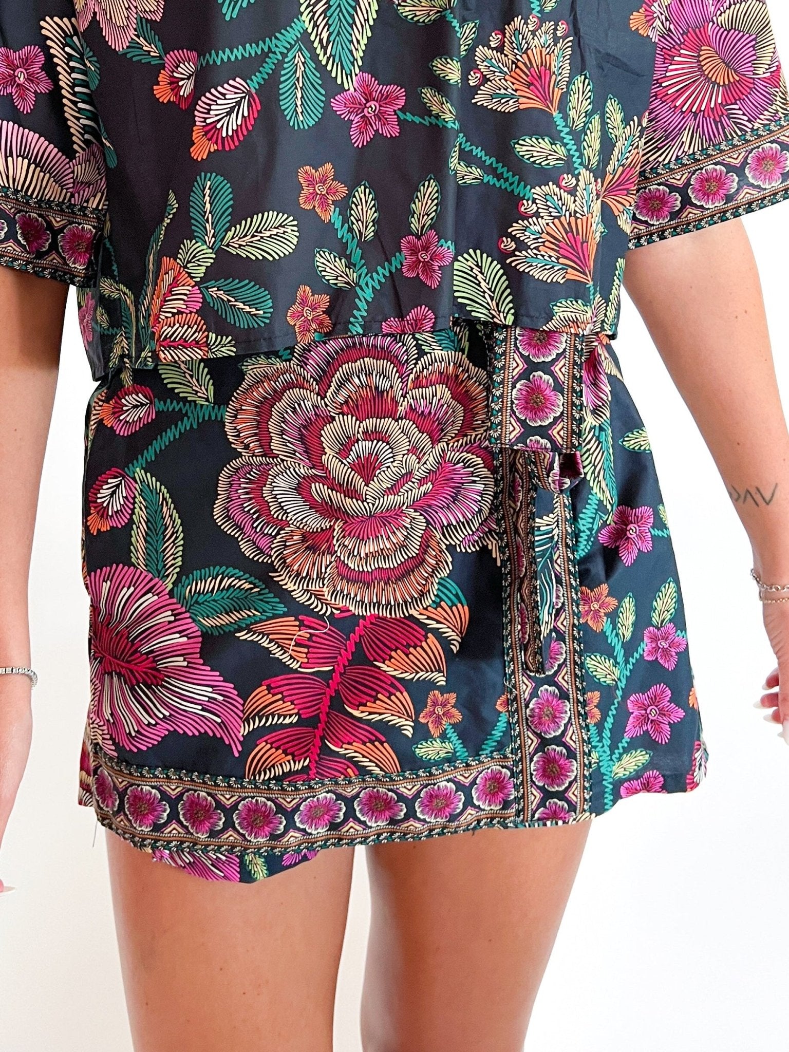Floral wrap skort with built-in shorts