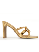 Mina Gem Metallic Gold Heels with braided straps and crystal embellishment