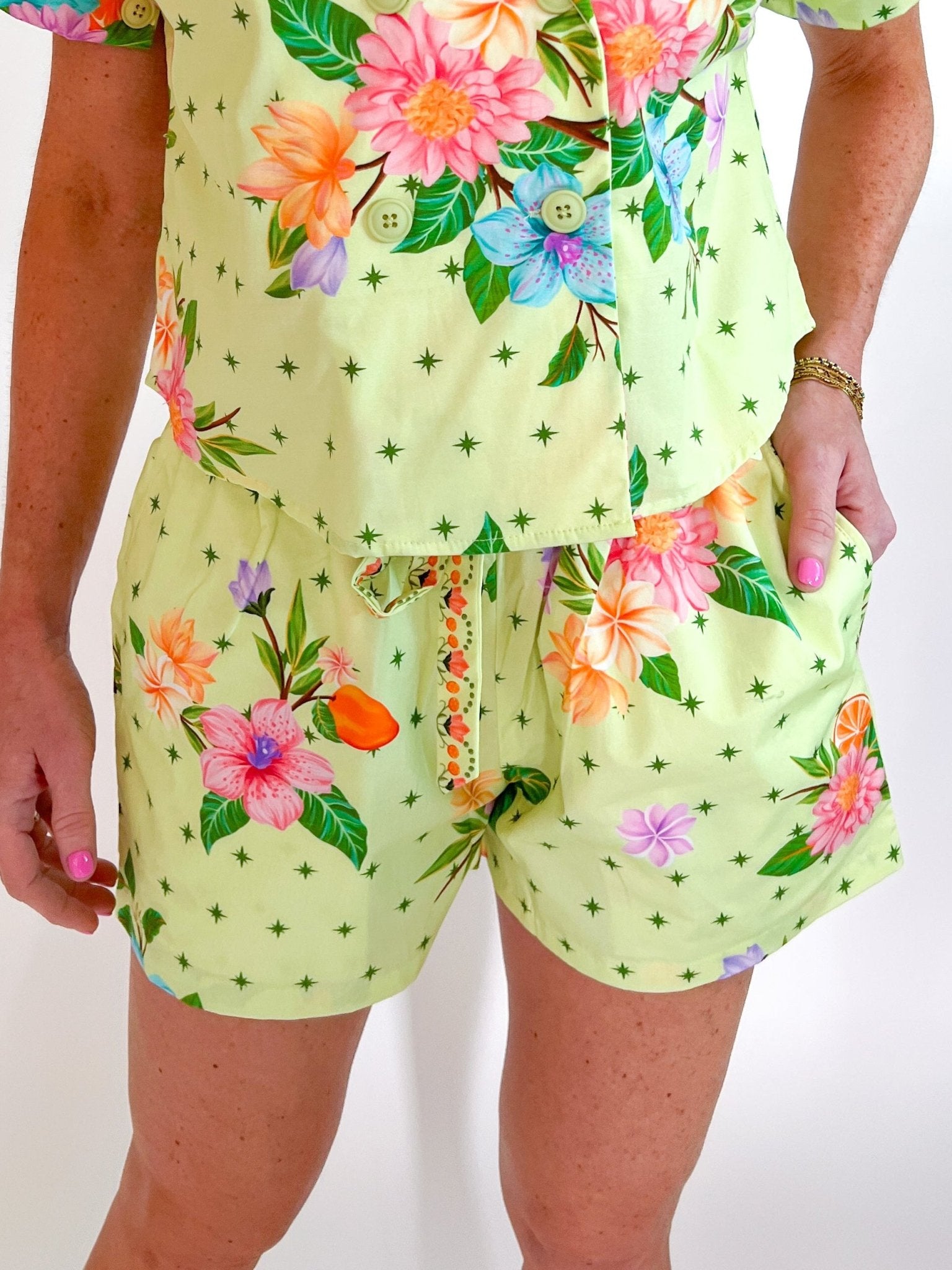 Mint Serenade Isa Shorts by Maude Vivante in mint multi printed cotton poplin