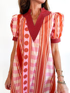 Mixed Print Puff Sleeve Mini Dress - Swoon Boutique New Orleans