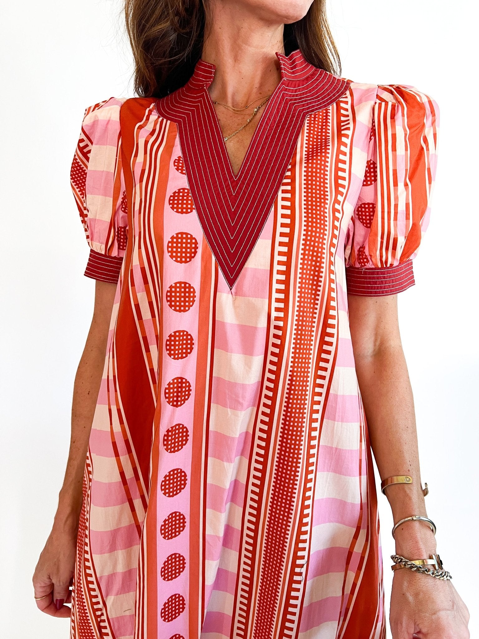 Mixed Print Puff Sleeve Mini Dress - Swoon Boutique New Orleans