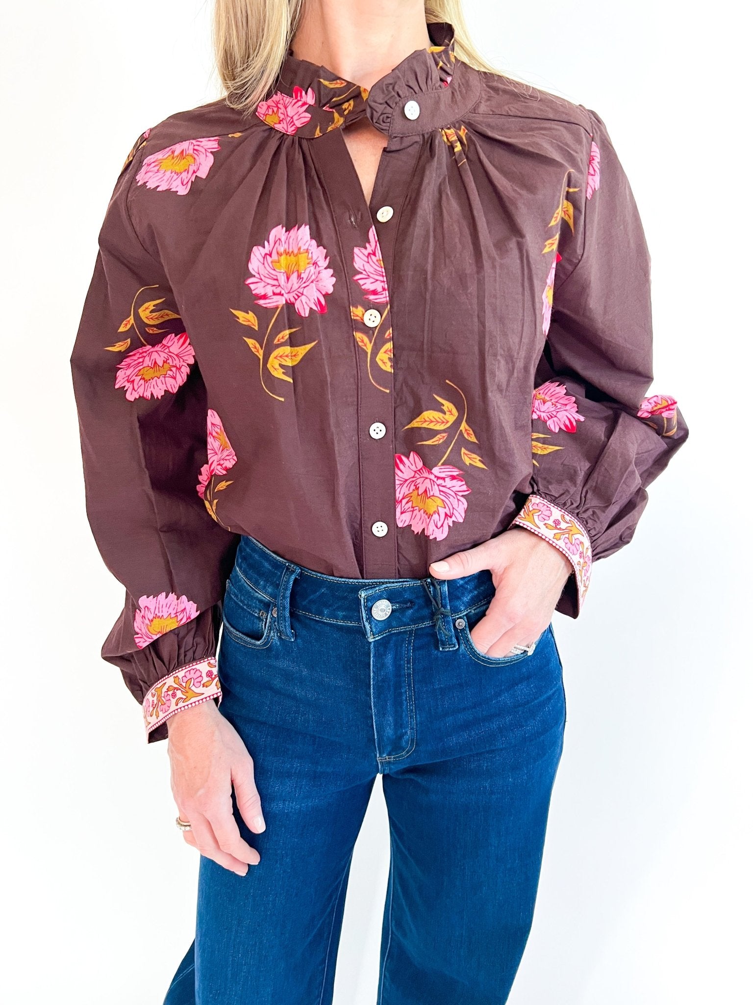 Mocha Bloom Long Sleeve Blouse - Swoon Boutique New Orleans