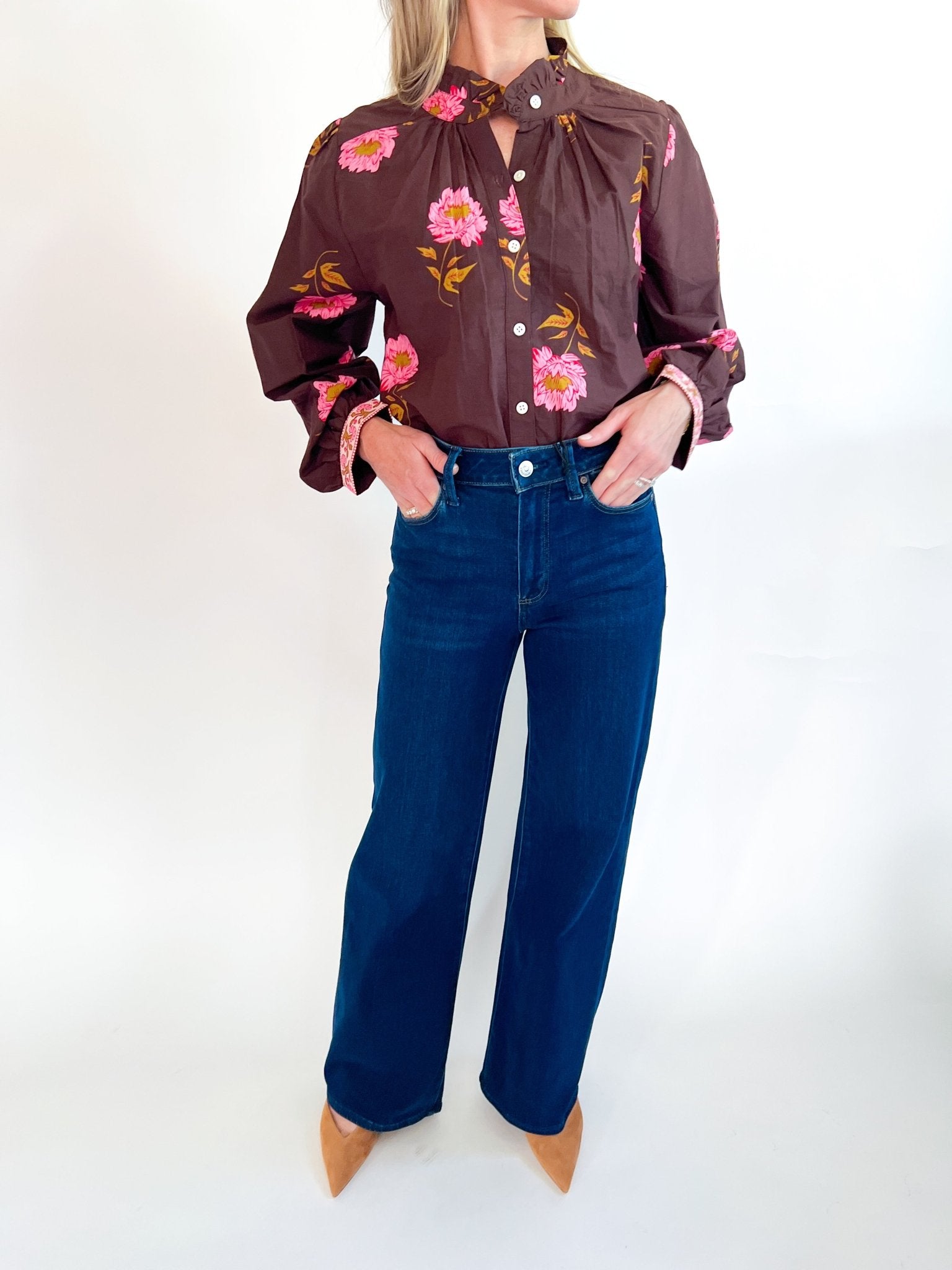 Mocha Bloom Long Sleeve Blouse - Swoon Boutique New Orleans