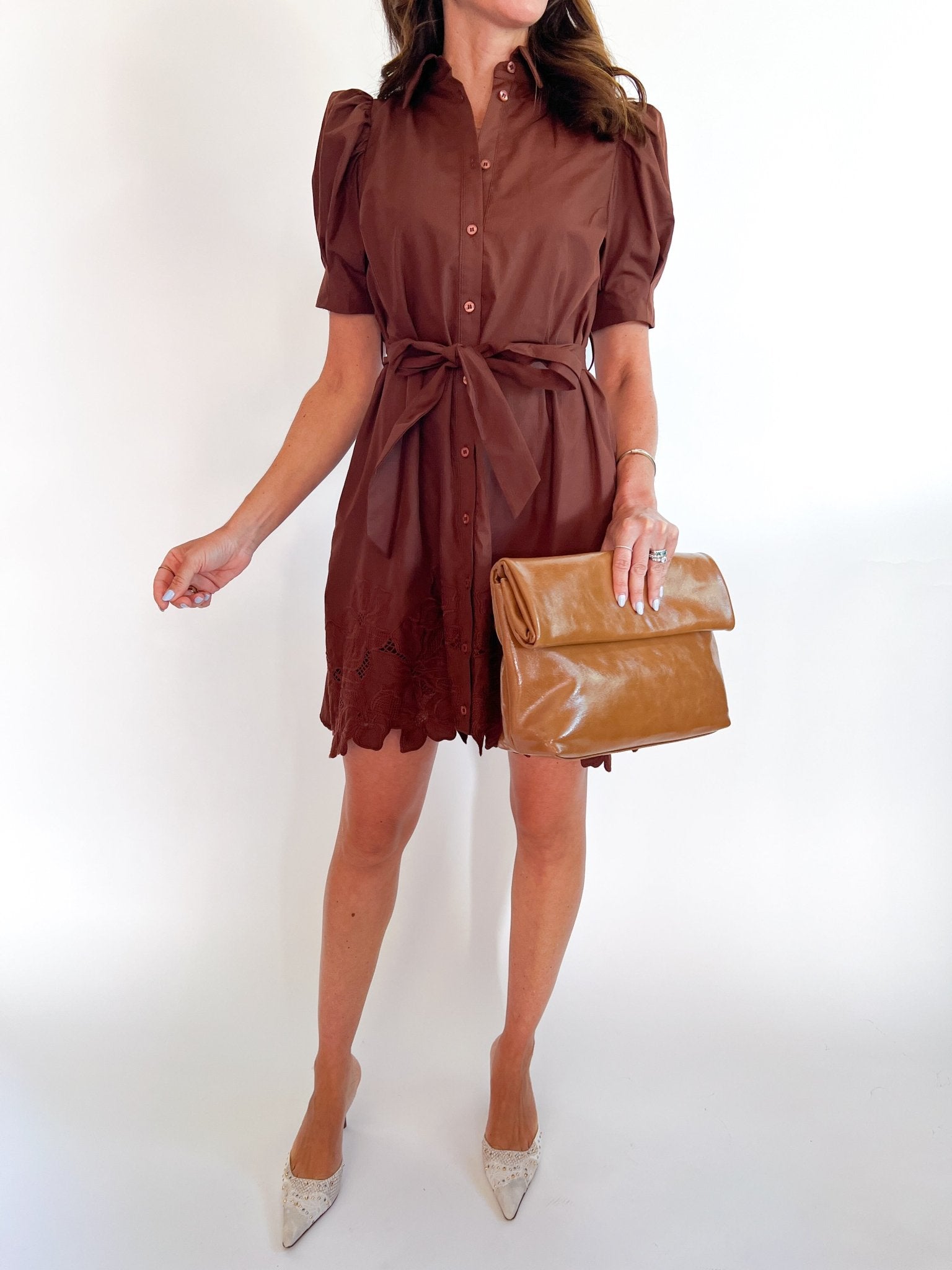 Mocha Button Down Mini Dress - Swoon Boutique New Orleans