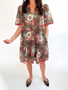 Mocha Floral Eyelet Mini Dress - Swoon Boutique New Orleans
