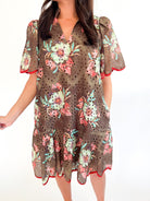 Mocha Floral Eyelet Mini Dress - Swoon Boutique New Orleans