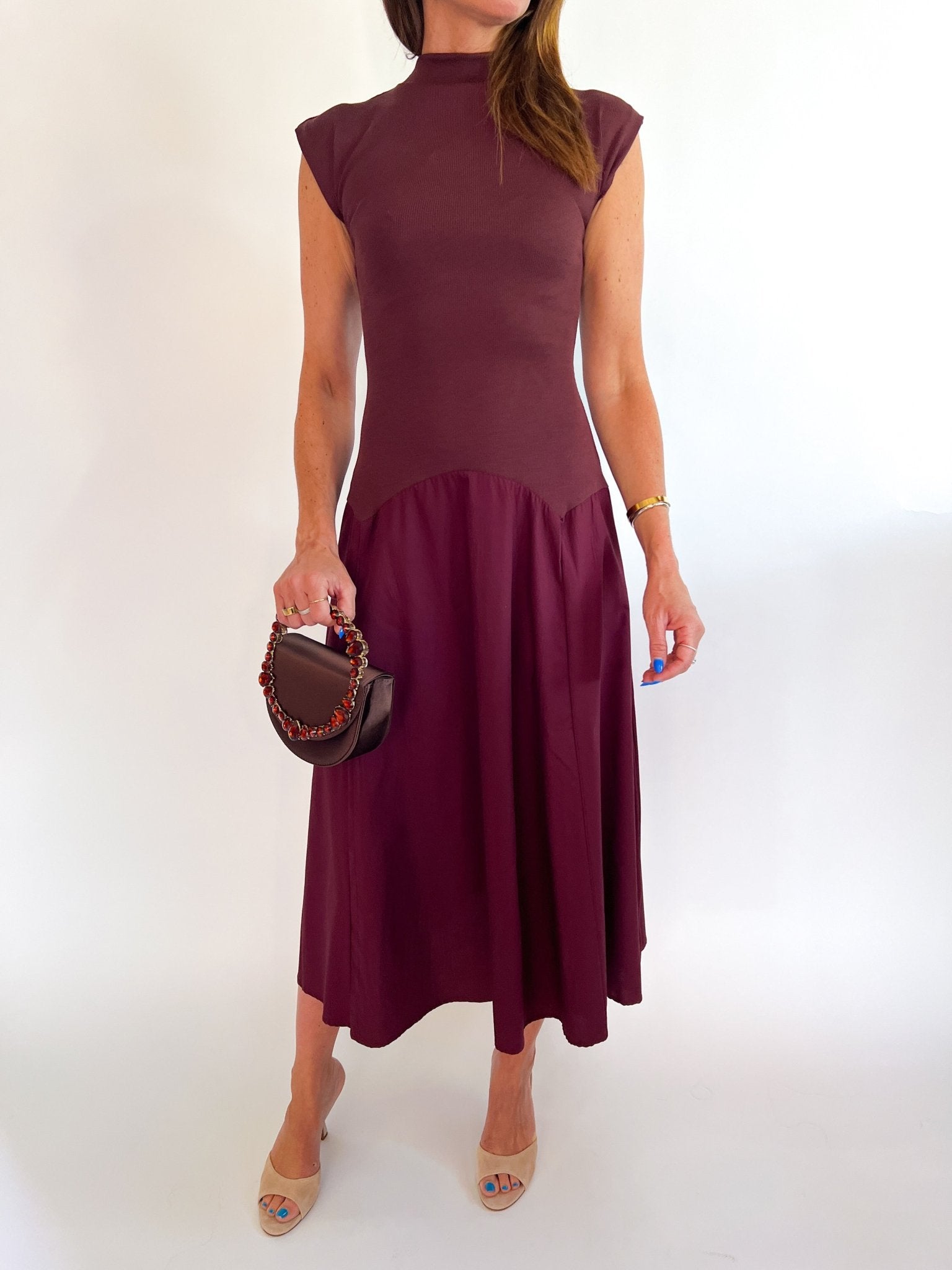 Mock Neck Contrast Midi Dress - Swoon Boutique New Orleans