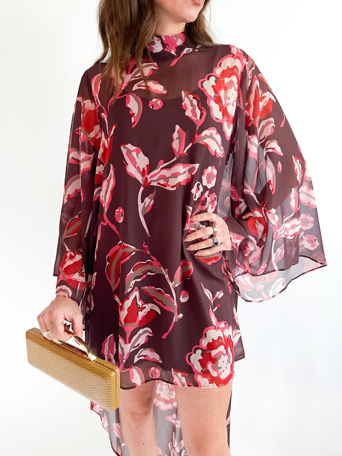 Mock Neck High Low Floral Dress - Swoon Boutique New Orleans
