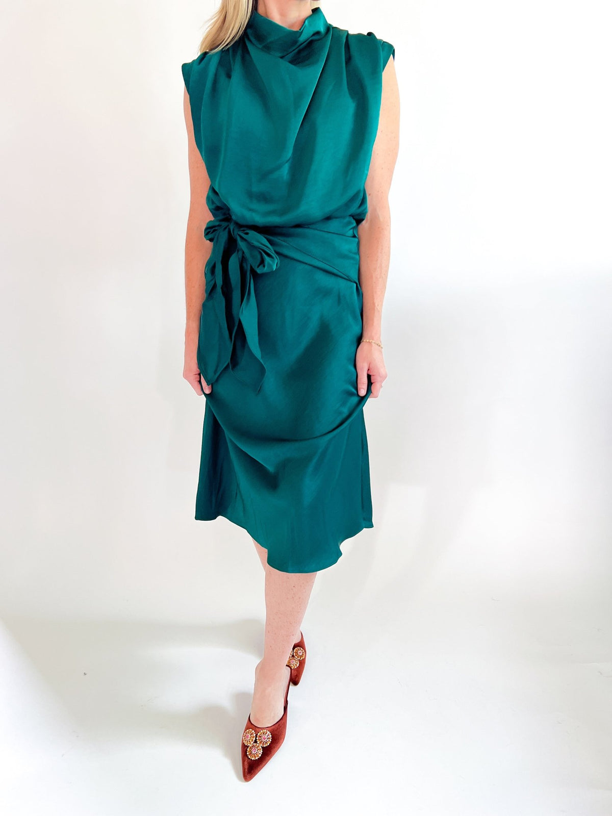 Mock Neck Sleeveless Waist Tie Midi Dress - Swoon Boutique New Orleans