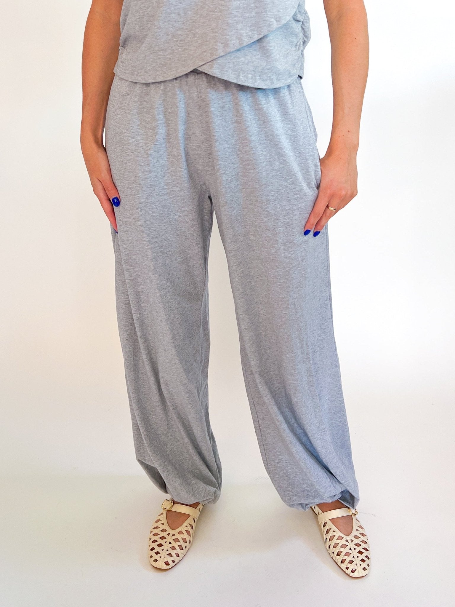 Grey wide leg jogger pants