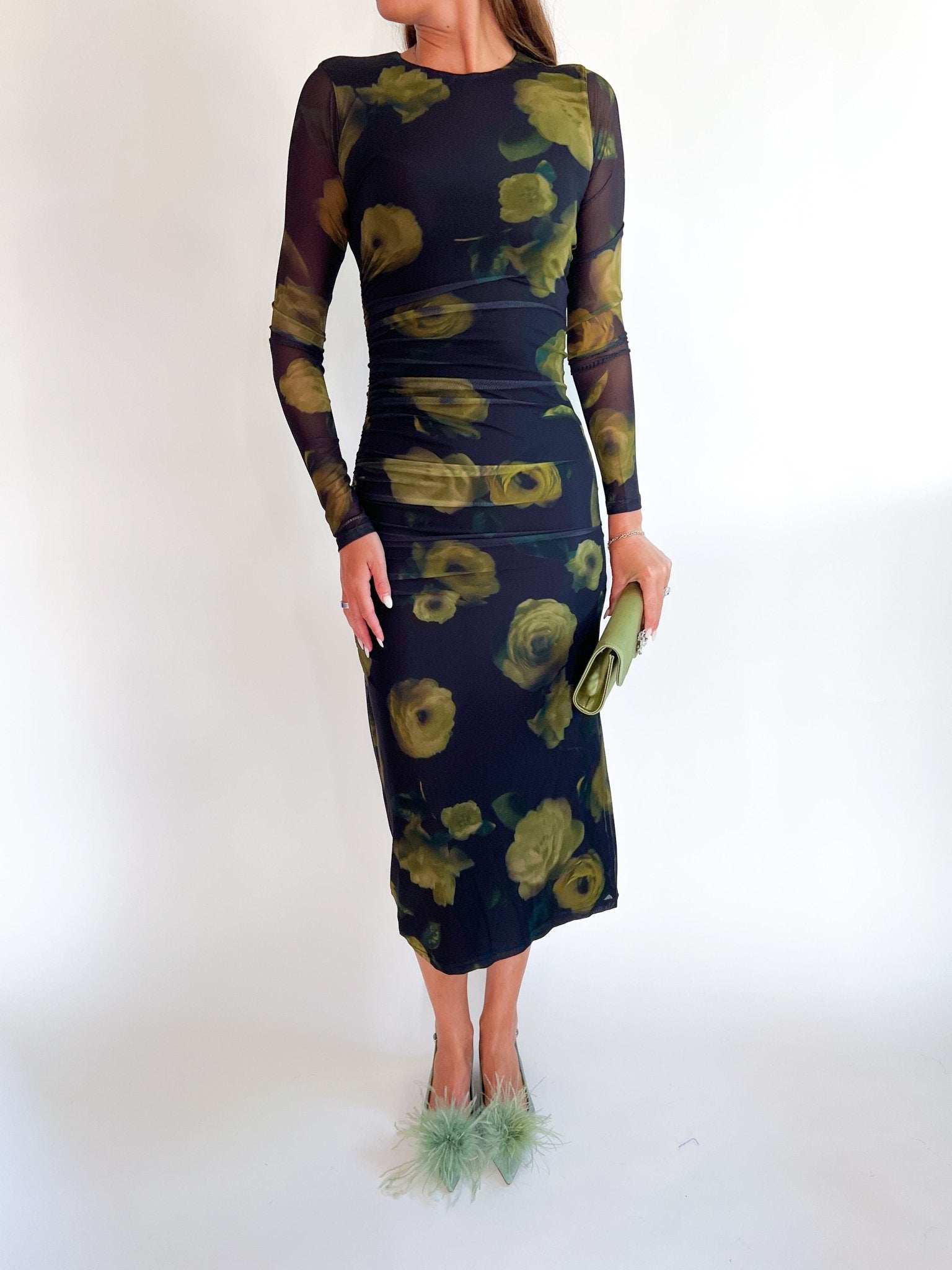 Black floral midi dress