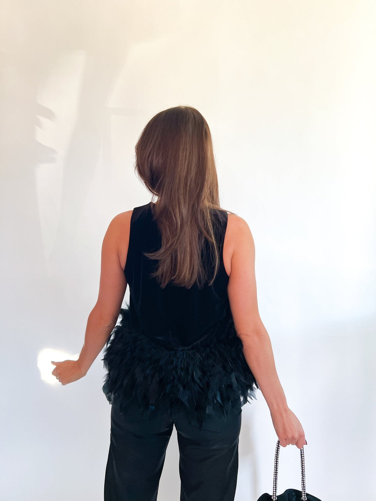 Noella Feather Hem Velvet Tank Top - Swoon Boutique New Orleans