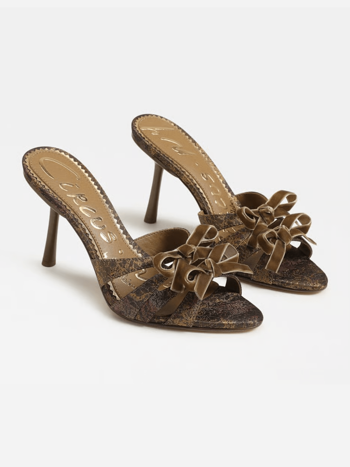 Olive green heel with bow accent