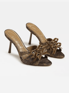 Olive green heel with bow accent