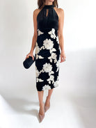 Oaklyn Flower Embellished Halter Dress - Swoon Boutique New Orleans