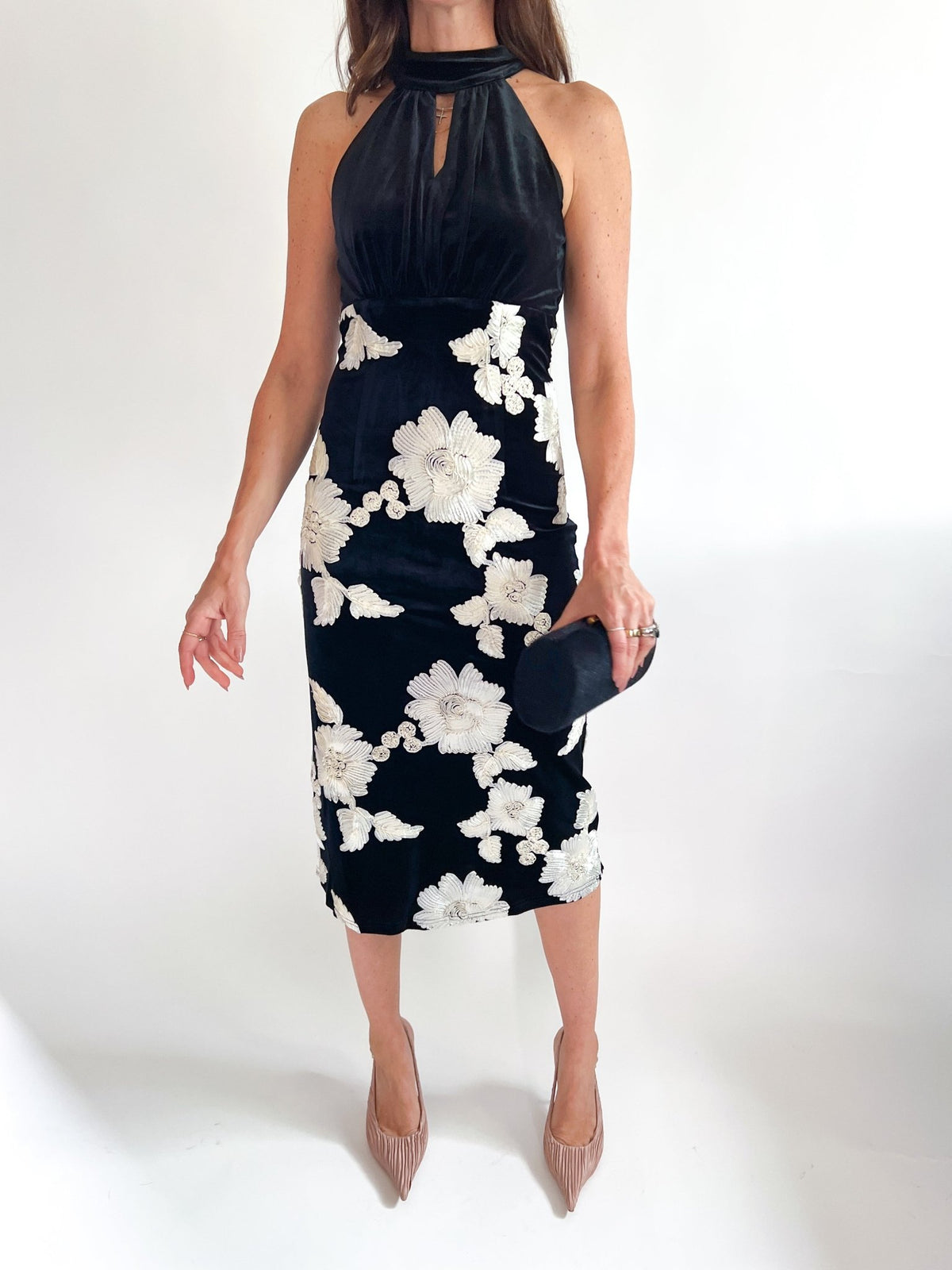 Oaklyn Flower Embellished Halter Dress - Swoon Boutique New Orleans
