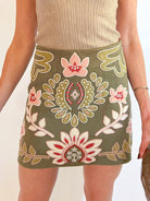 Olive Suede Embroidered Skirt - Swoon Boutique New Orleans