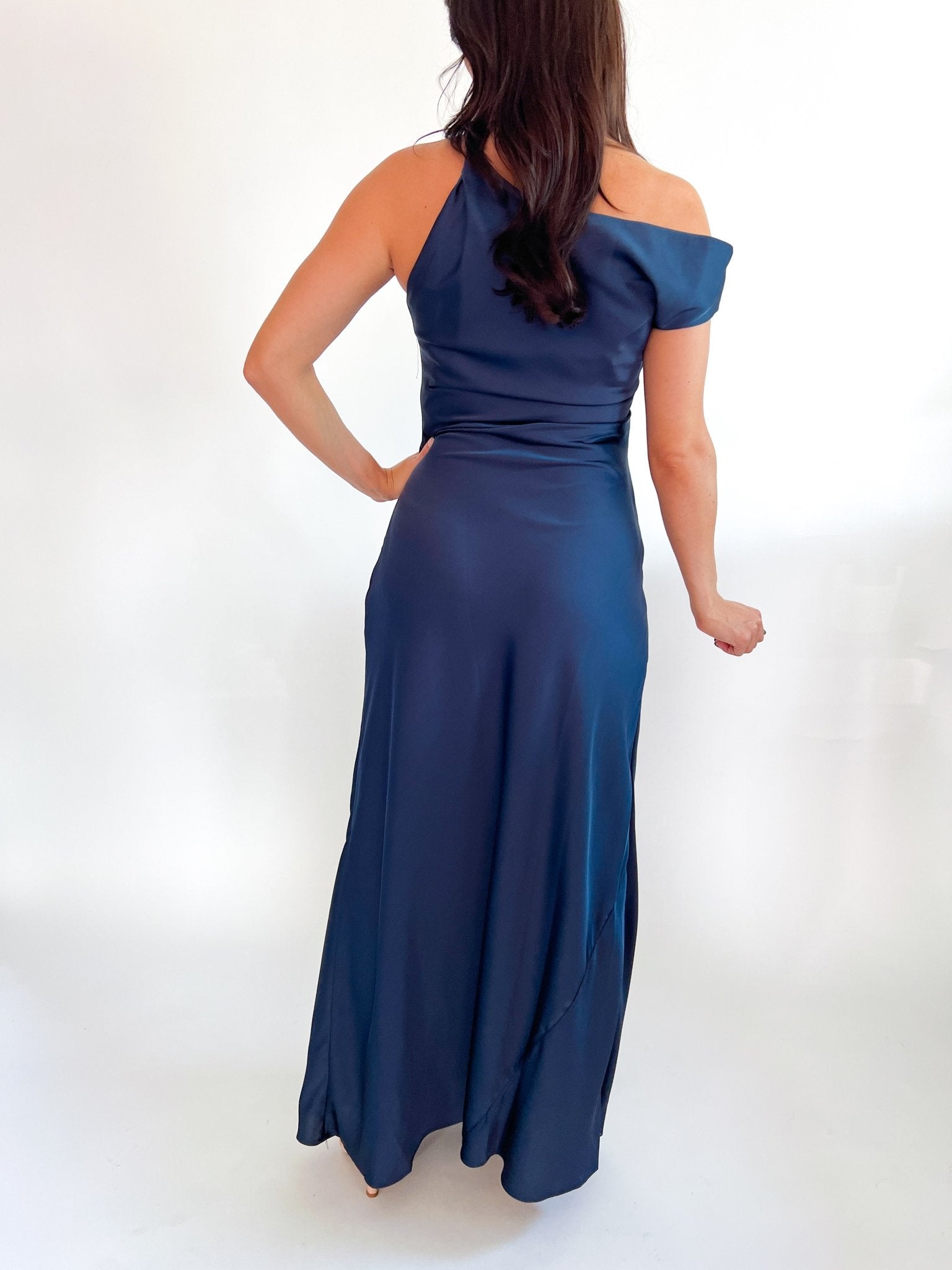One Shoulder Satin Maxi Dress - Swoon Boutique New Orleans