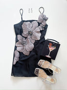 Orchid Appliqué Spaghetti Strap Mini Dress - Swoon Boutique New Orleans