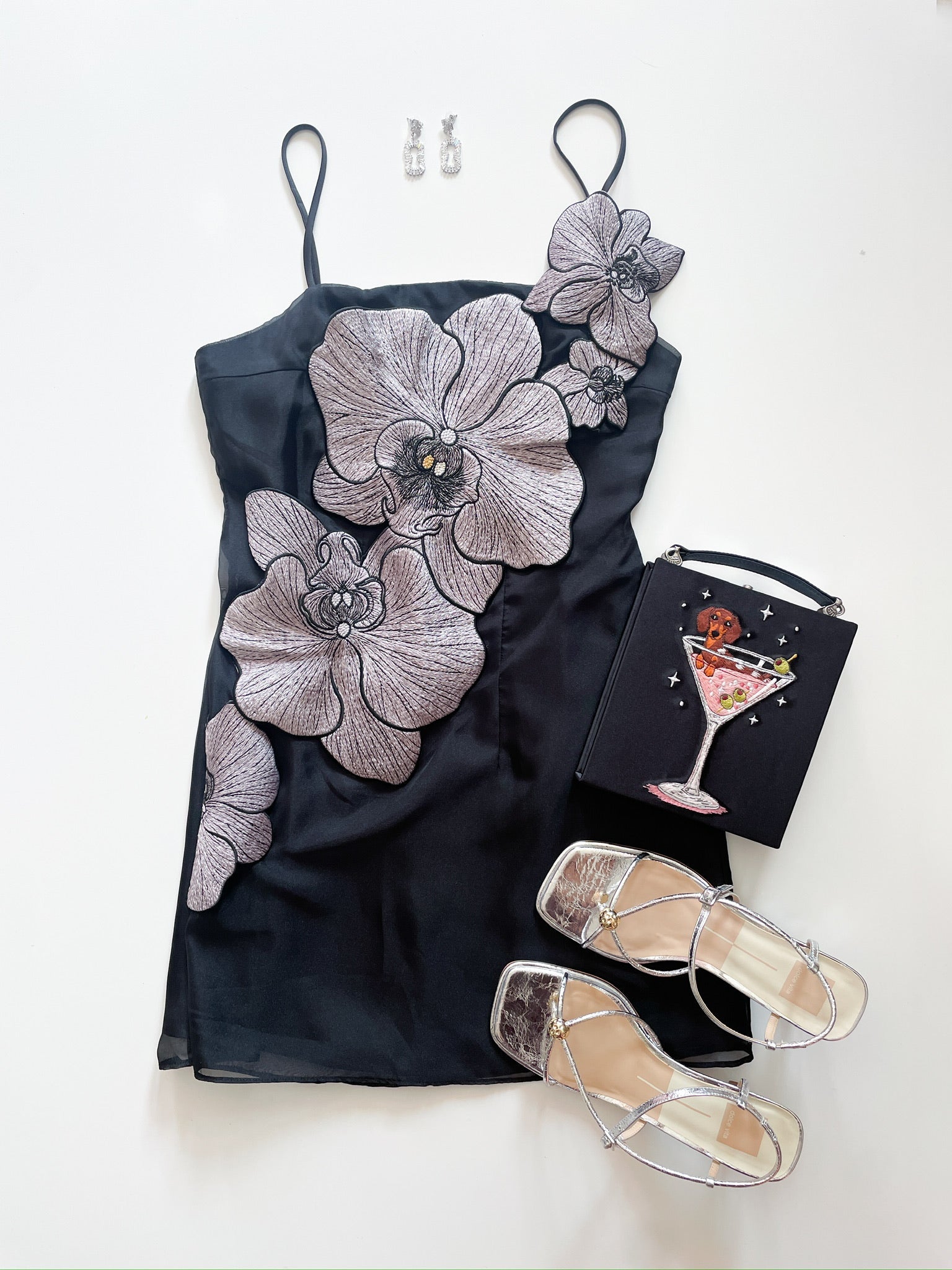 Orchid Appliqué Spaghetti Strap Mini Dress - Swoon Boutique New Orleans