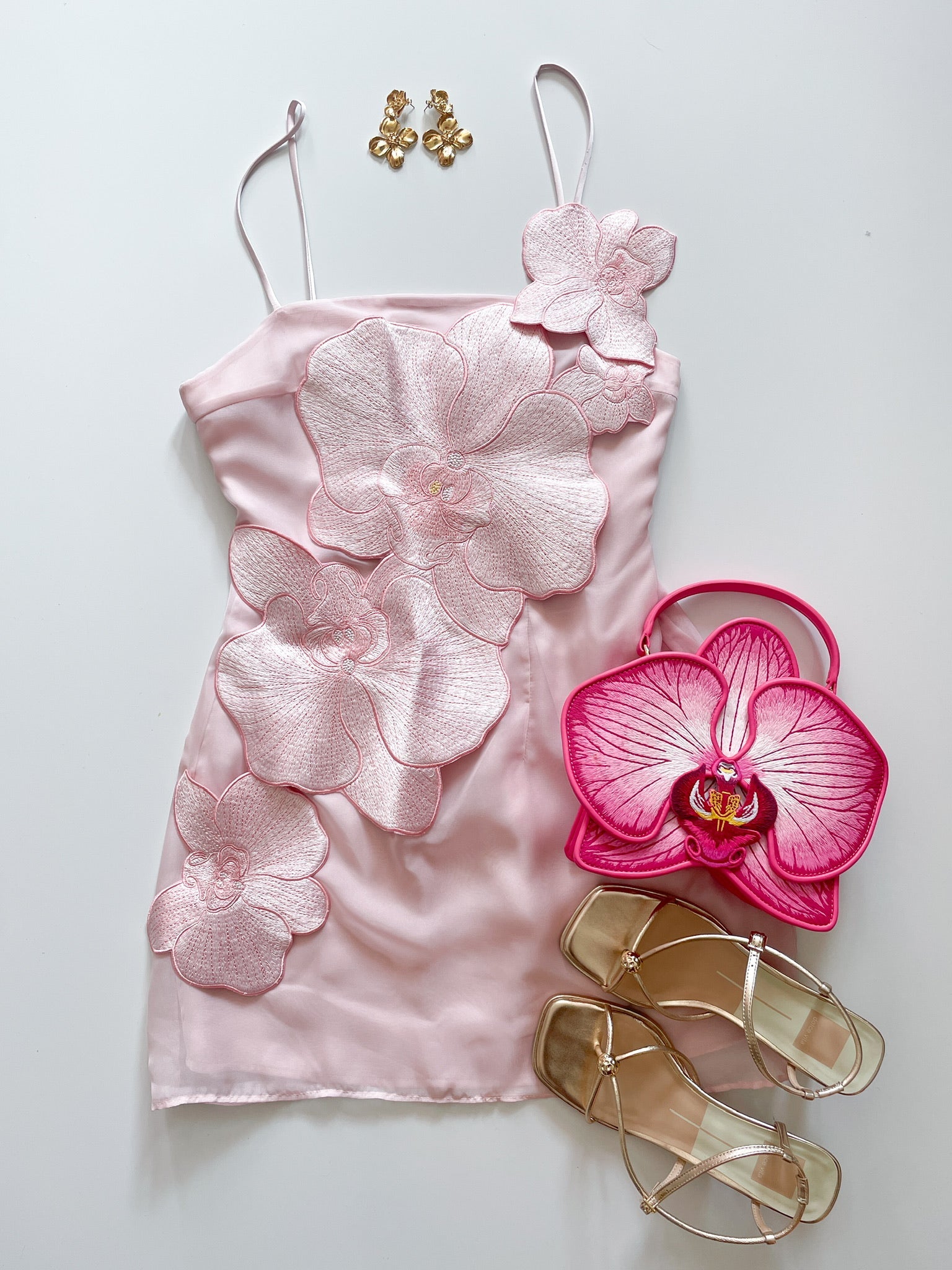 Orchid Appliqué Spaghetti Strap Mini Dress - Swoon Boutique New Orleans