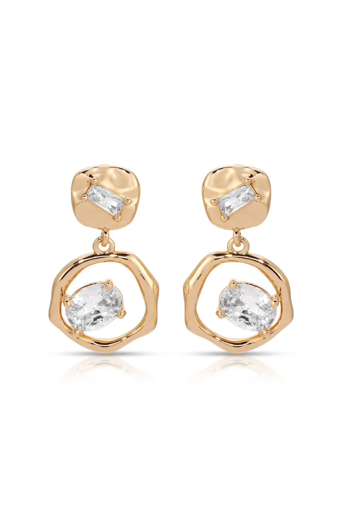 18k gold-plated organic shape crystal drop earrings