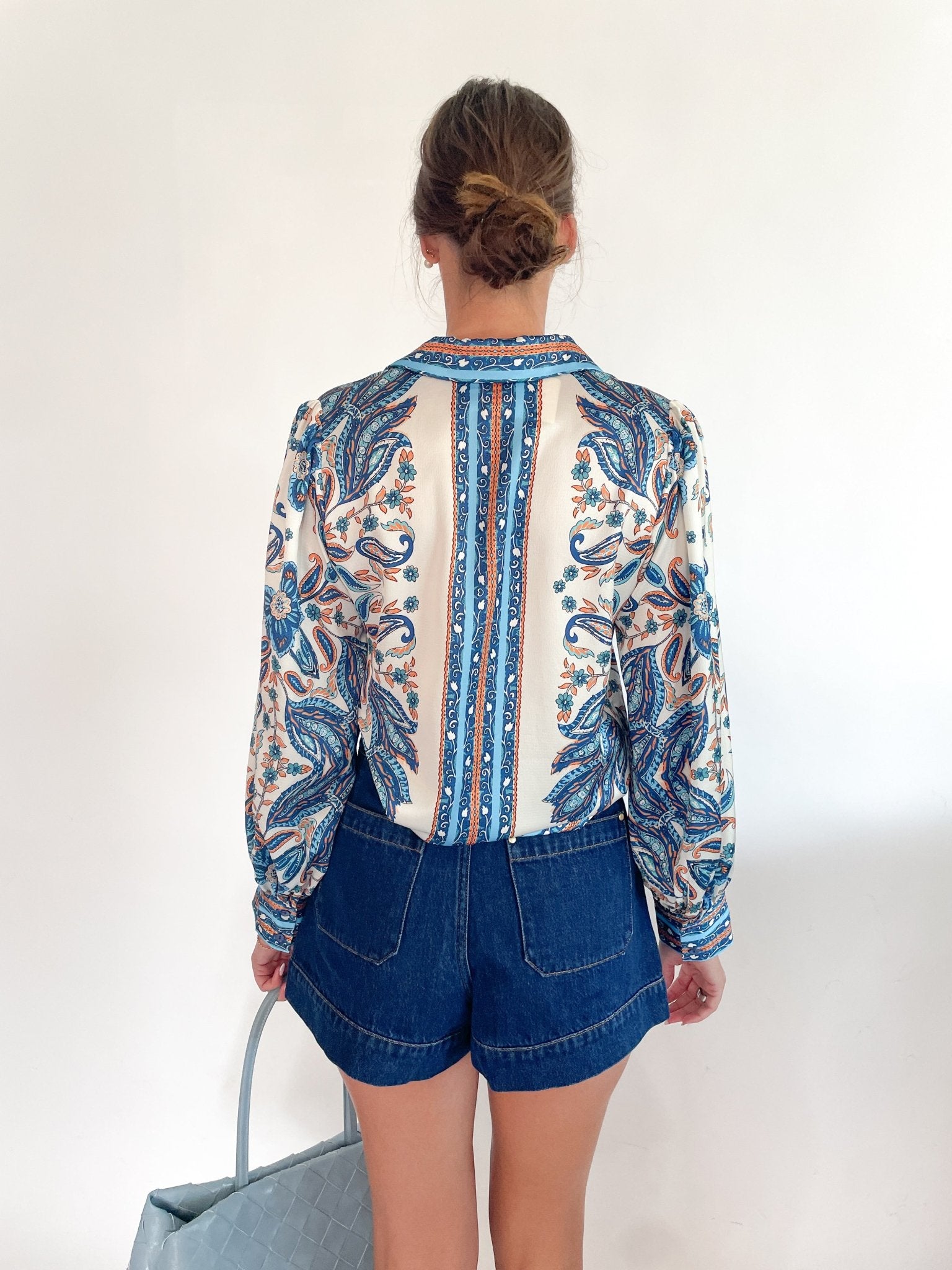 Paisley Border Print Button Front Blouse - Swoon Boutique New Orleans