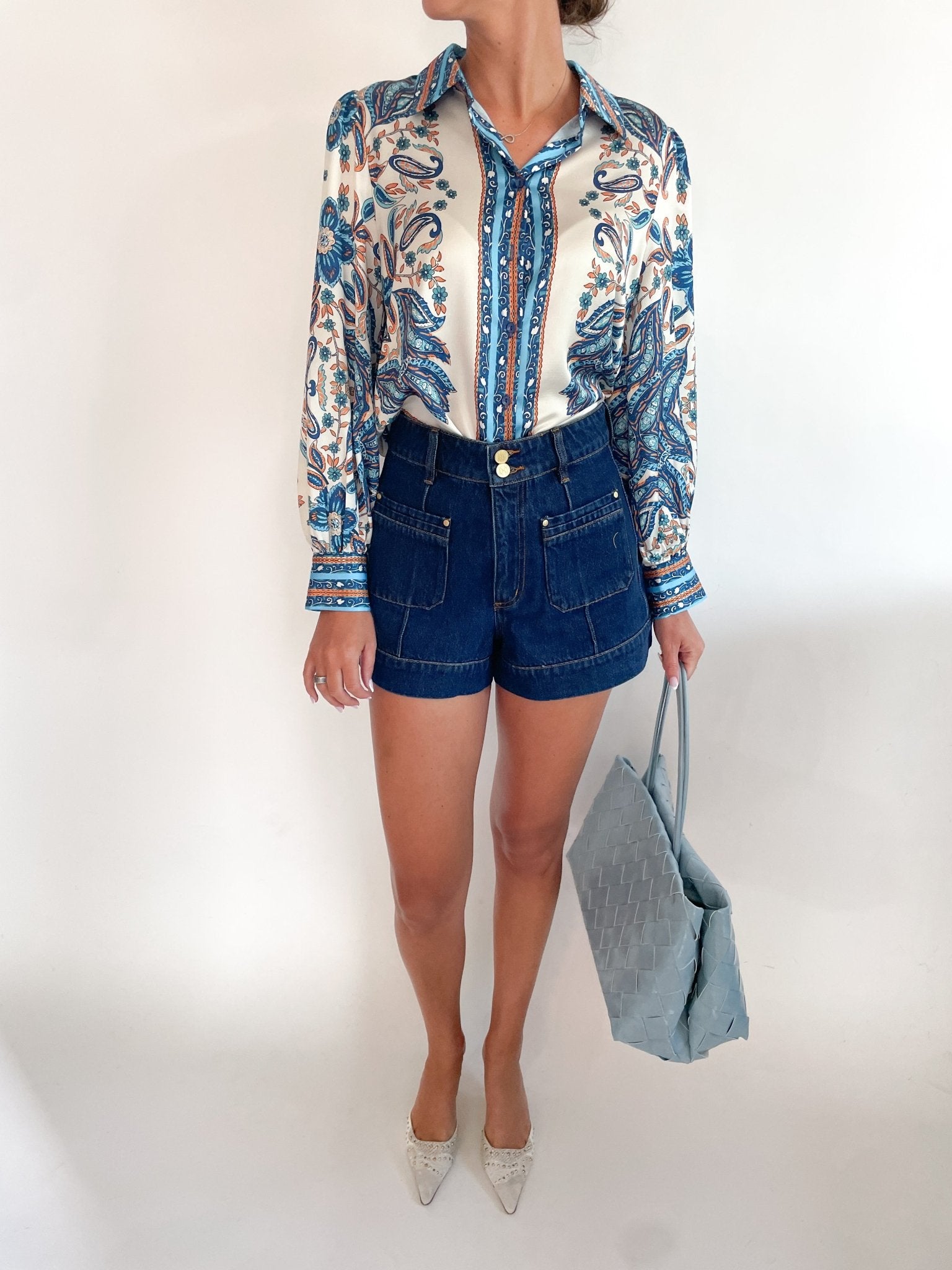Paisley Border Print Button Front Blouse - Swoon Boutique New Orleans