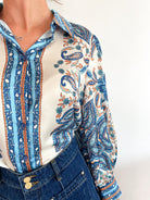 Paisley Border Print Button Front Blouse - Swoon Boutique New Orleans